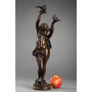 Bronze "Femme aux colombes" de Charles-Alphonse Gumery (1827-1871)