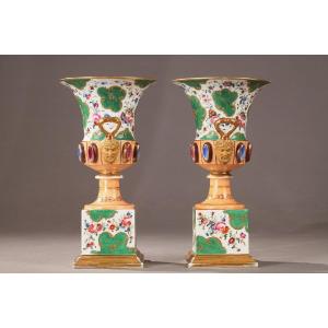 Vases Médicis En Porcelaine d'époque Louis-philippe