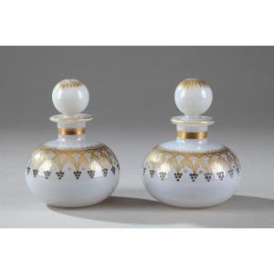 Pair Of Opaline Bottles With Neo-gothic Decor