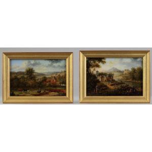 Pair Of Paintings Under Glass From Lebelle, Early 19th Century