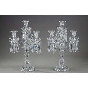 Pair Of Baccarat Crystal Girandoles With Four Light Arms