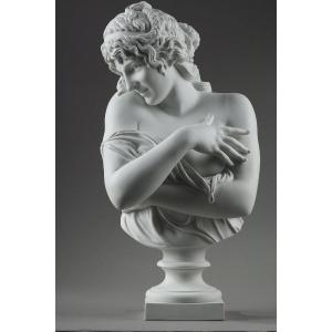 Buste En Biscuit d'Après Jean Antoine Houdon (1741-1828) : La Pudeur