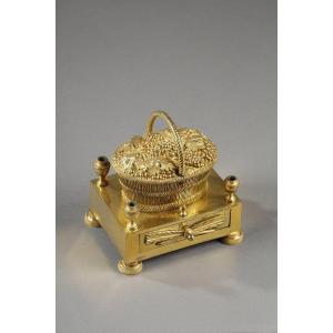 Gilt Bronze Inkwell Forming A Basket Of Grapes