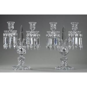 Pair Of Baccarat Crystal Chandeliers With Two Arms