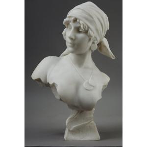 Marble Bust Of The “girl From Bohemia” By Emmanuel Villanis