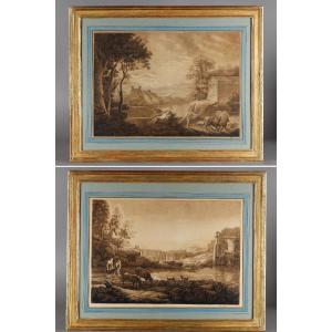 Pair Of Wash Drawings After Claude Gelée Known As Le Lorrain, 18th Century School