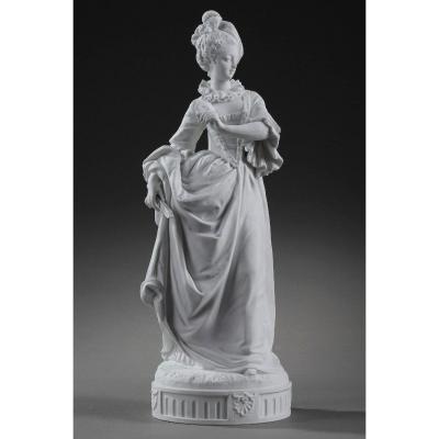 Bisque Statue: Young Girl In A Ball Gown By Paul Duboy