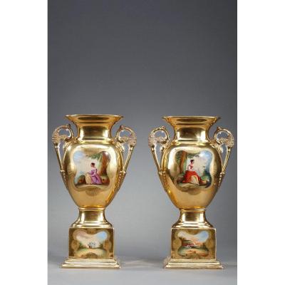 Pair Of Oratory Vases In Porcelain From Paris