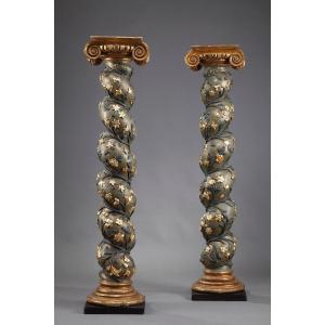 Pair Of Baroque Twisted Columns, 17th Century