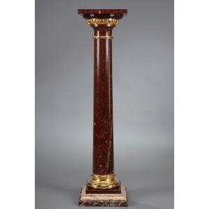 Column In Griotte Marble And Gilt Bronze