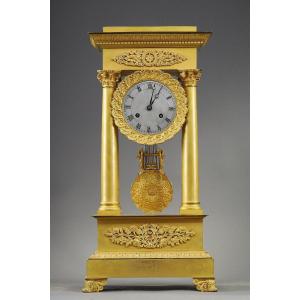 Important Portico Clock In Gilt Bronze, Restoration Period