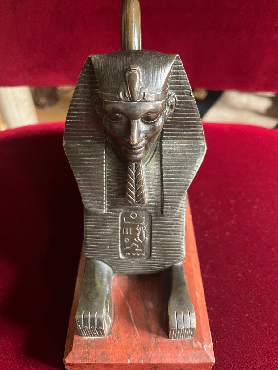 Bronze Sphinx On Red Marble Base-photo-2