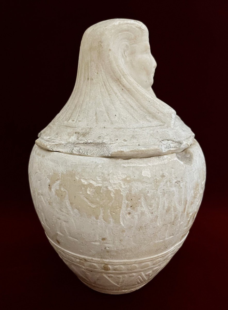 Egyptomanie Vase Canope En Plâtre XIXème -photo-2