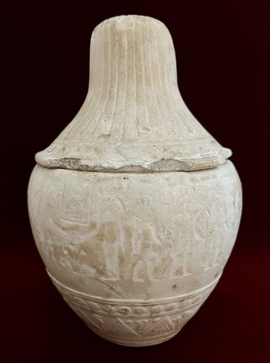 Egyptomanie Vase Canope En Plâtre XIXème -photo-3