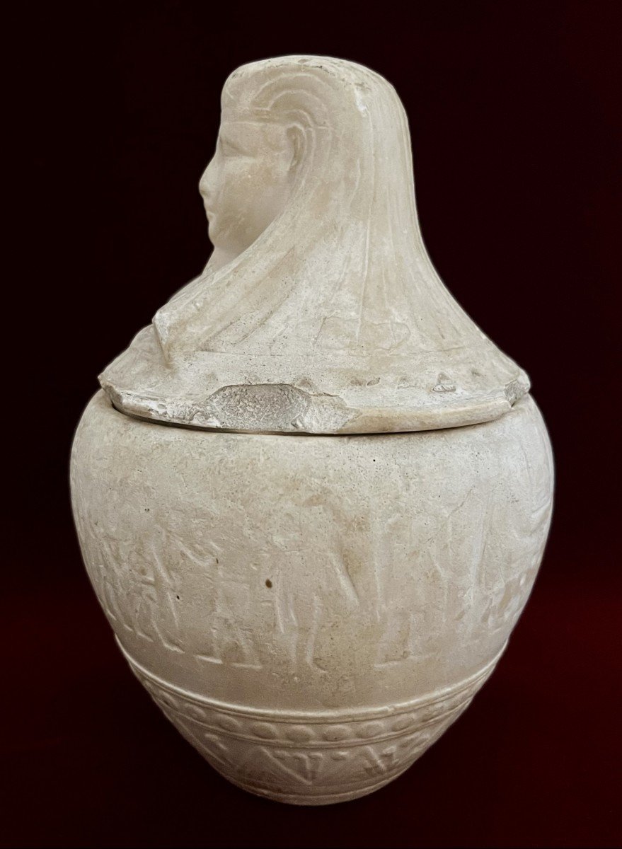 Egyptomanie Vase Canope En Plâtre XIXème -photo-4