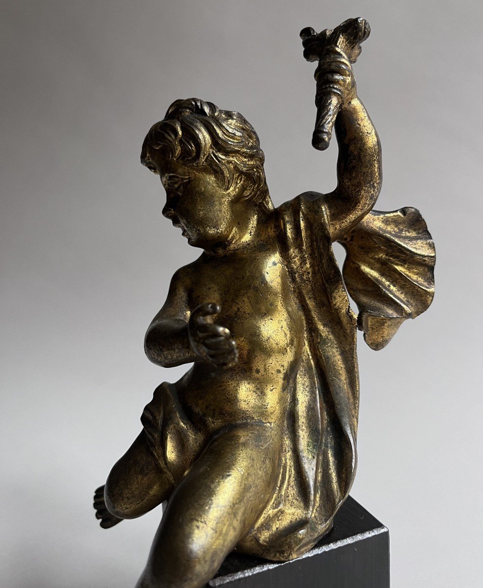 Pair Of Putti In Gilt Bronze-photo-2