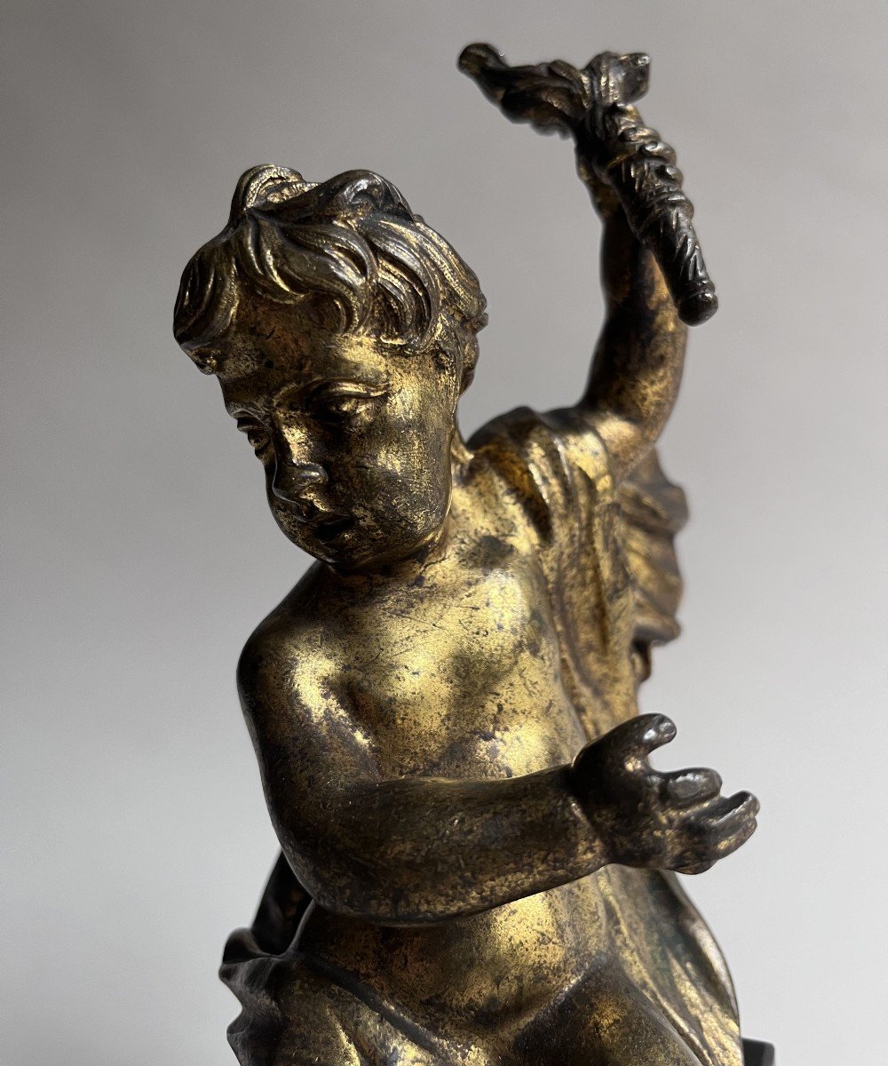 Pair Of Putti In Gilt Bronze-photo-3