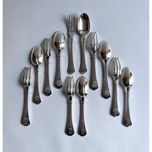 Puiforcat Rat Tail Cutlery Dessert Cardinal Solid Silver