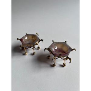 Pair Of Silver-gilt And Agate Salt Cellars, 19th Century