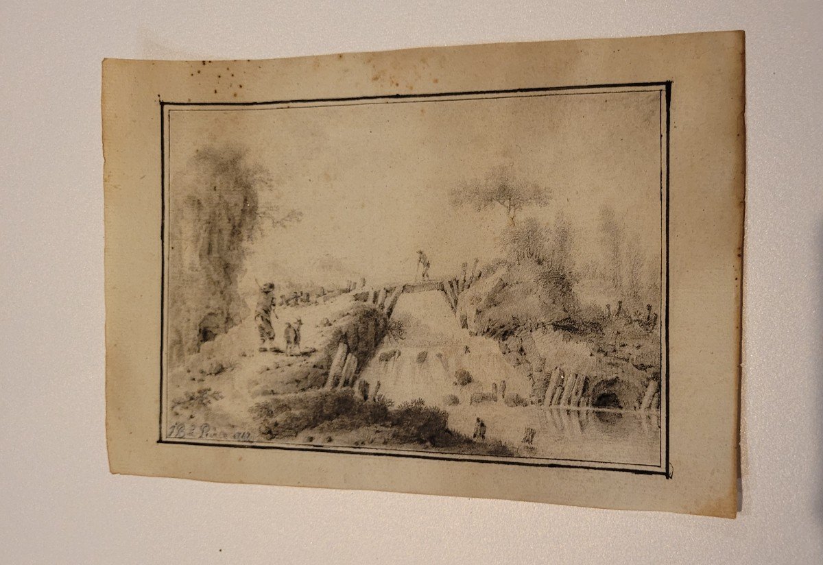 Jean Baptiste Leprince Dessin 18 Eme Pont Sur Riviere