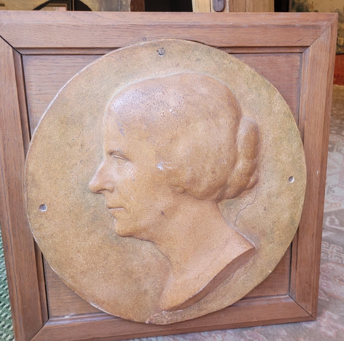 Large Terracotta Medallion Of A Woman's Profile