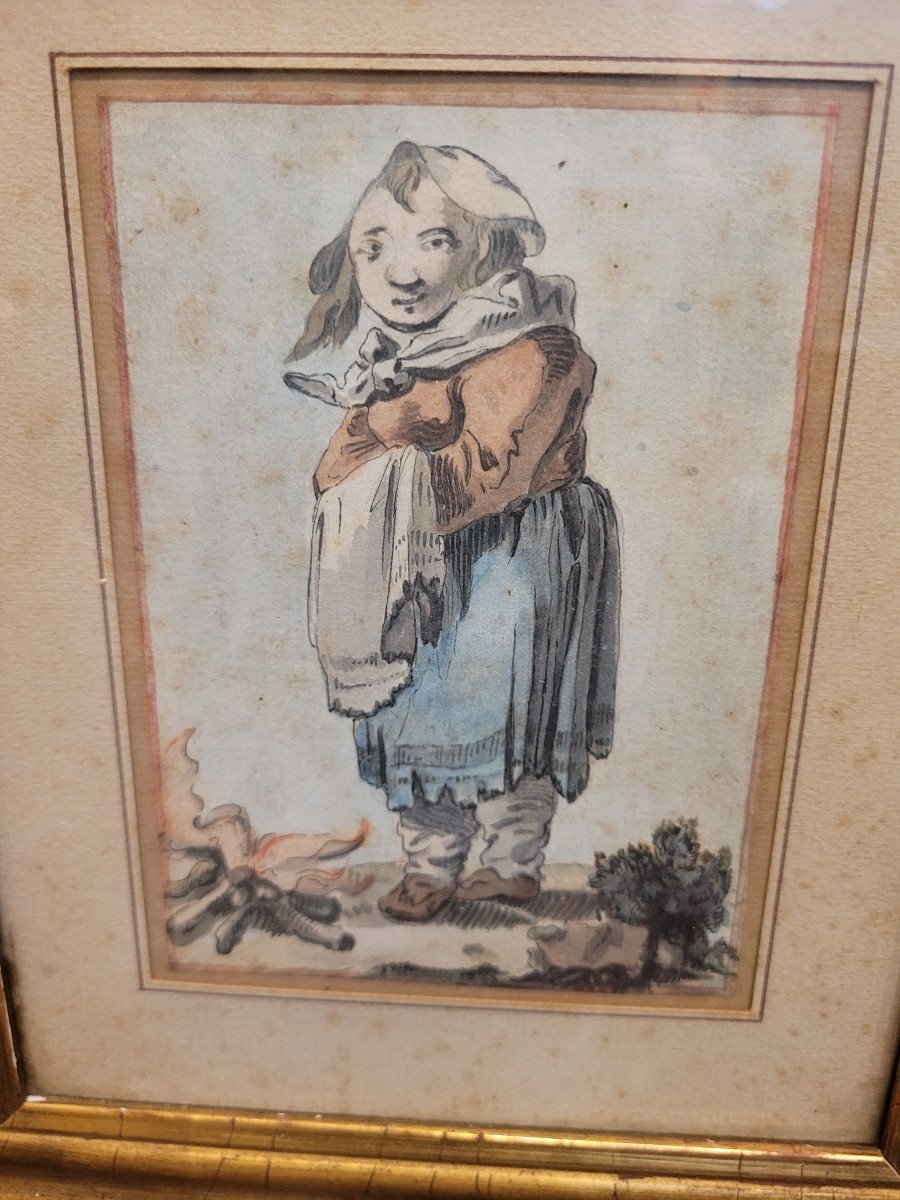 Watercolor 18th Peasant Caricature-photo-2