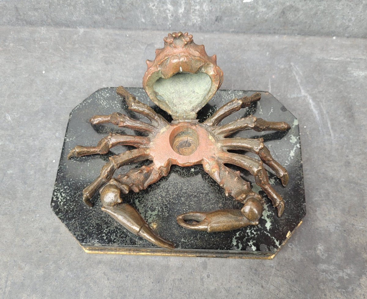 Encrier En Forme De Crabe En Bronze Socle Marbre-photo-2