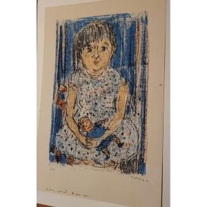 Cottavov Lithographie L Enfant Avec Mots Autographe 