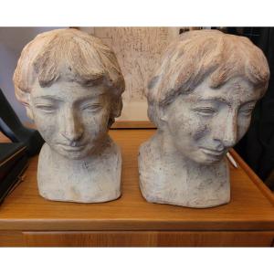 Pair Of Terracotta Heads