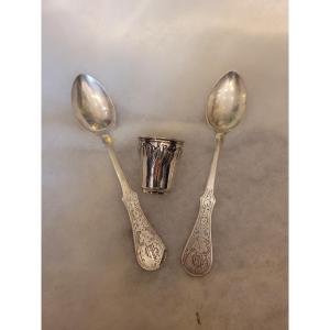 Set Of 2 Silver Spoons And A Cup