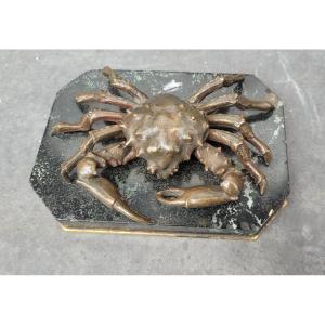 Bronze Crab-shaped Inkwell On Marble Base