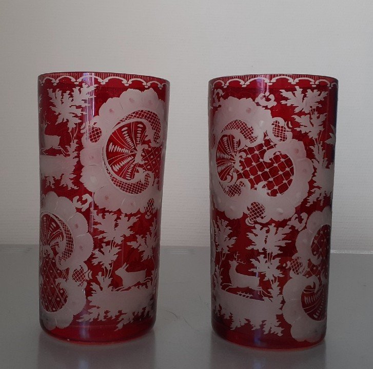 Pair Of Bohemian Crystal Goblets 