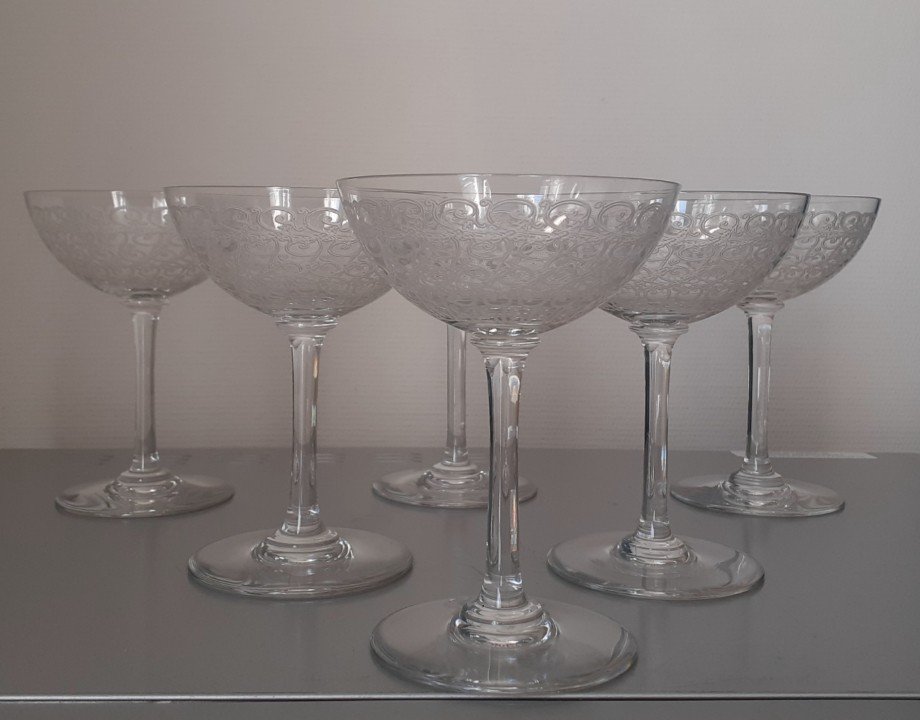 6 Baccarat Crystal Champagne Glasses Rohan Model -photo-2