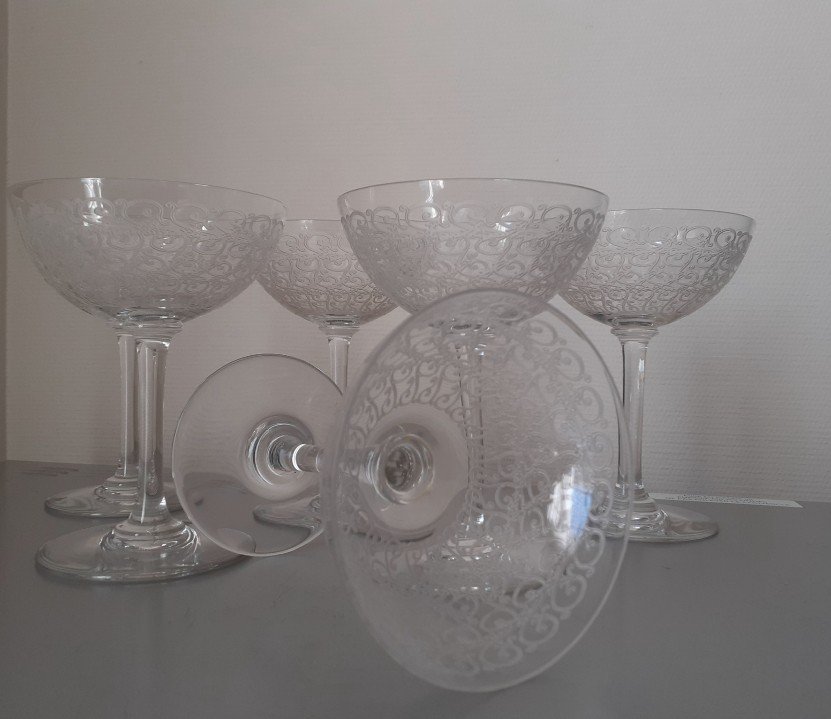 6 Baccarat Crystal Champagne Glasses Rohan Model -photo-3