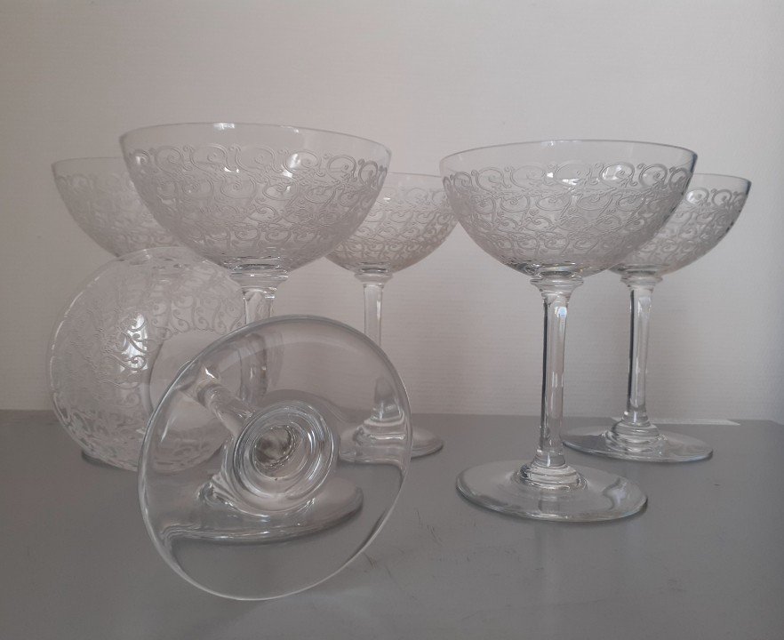 6 Baccarat Crystal Champagne Glasses Rohan Model -photo-4