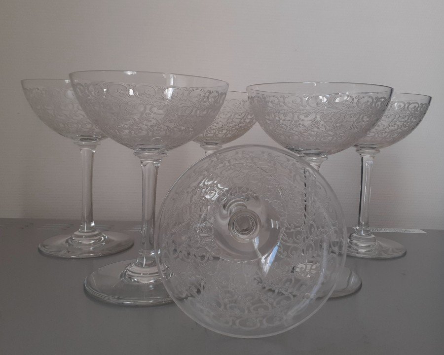 6 Baccarat Crystal Champagne Glasses Rohan Model -photo-2