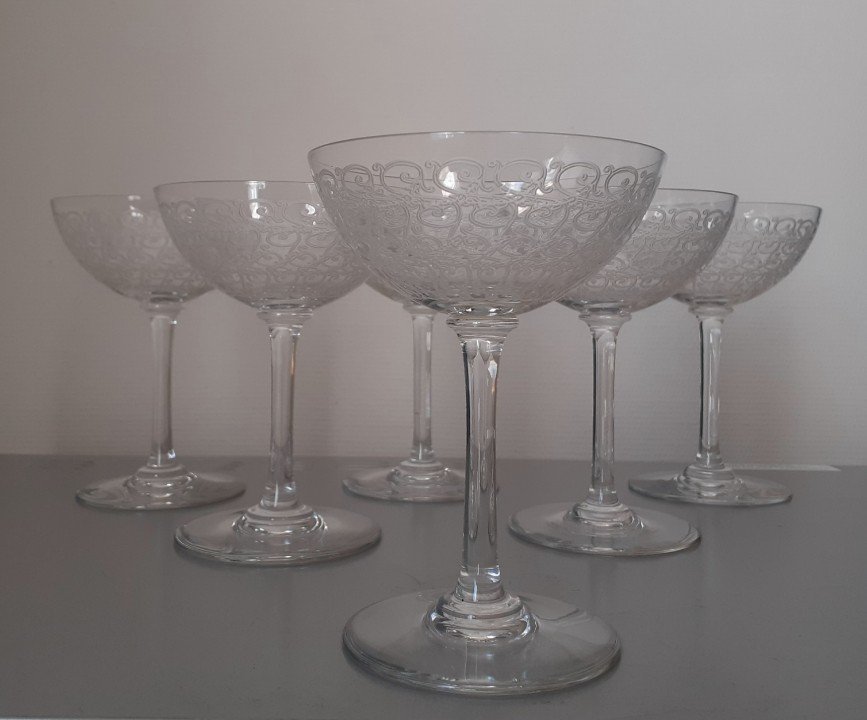 6 Baccarat Crystal Champagne Glasses Rohan Model 