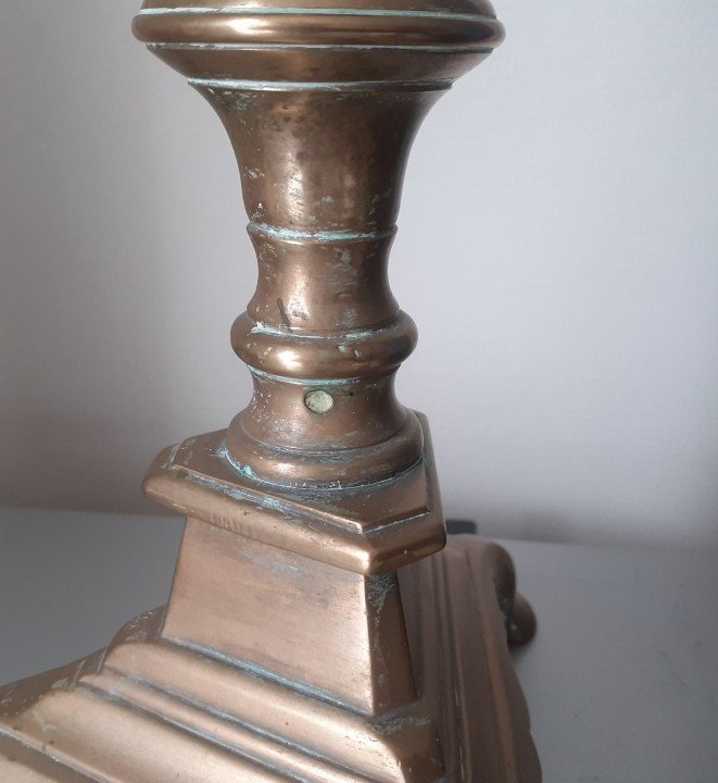 Pair Of Large 17th Century Bronze Tripod Candlesticks -photo-1