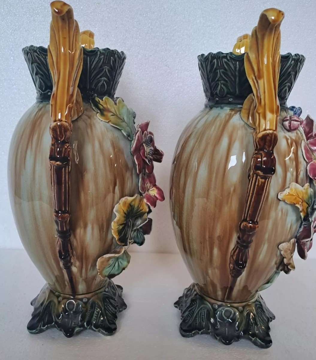 Paire De Vases En Barbotine -photo-2