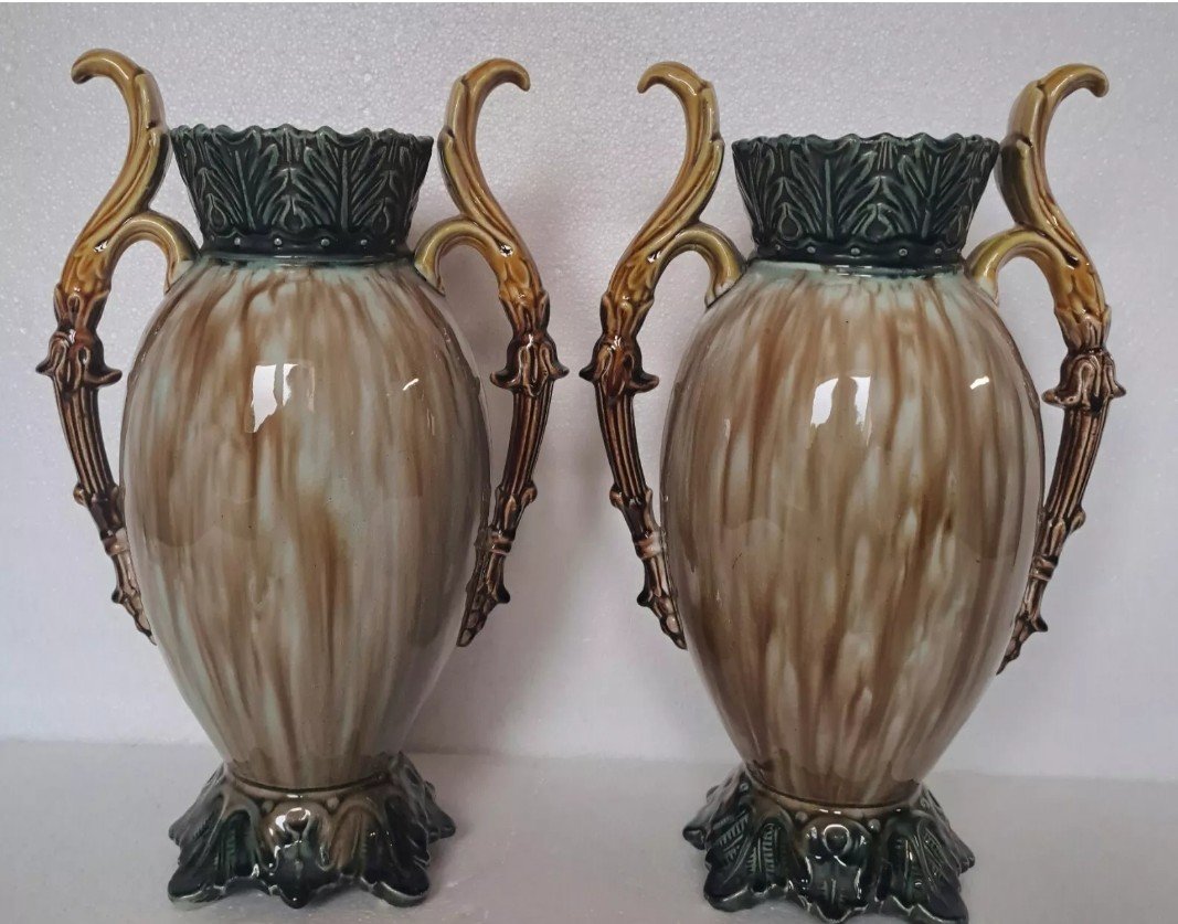 Paire De Vases En Barbotine -photo-3