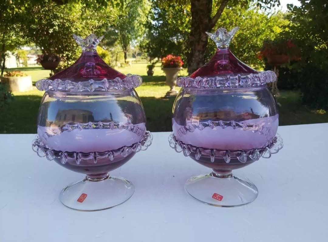 Paire De Drageoirs En Verre De Murano -photo-2