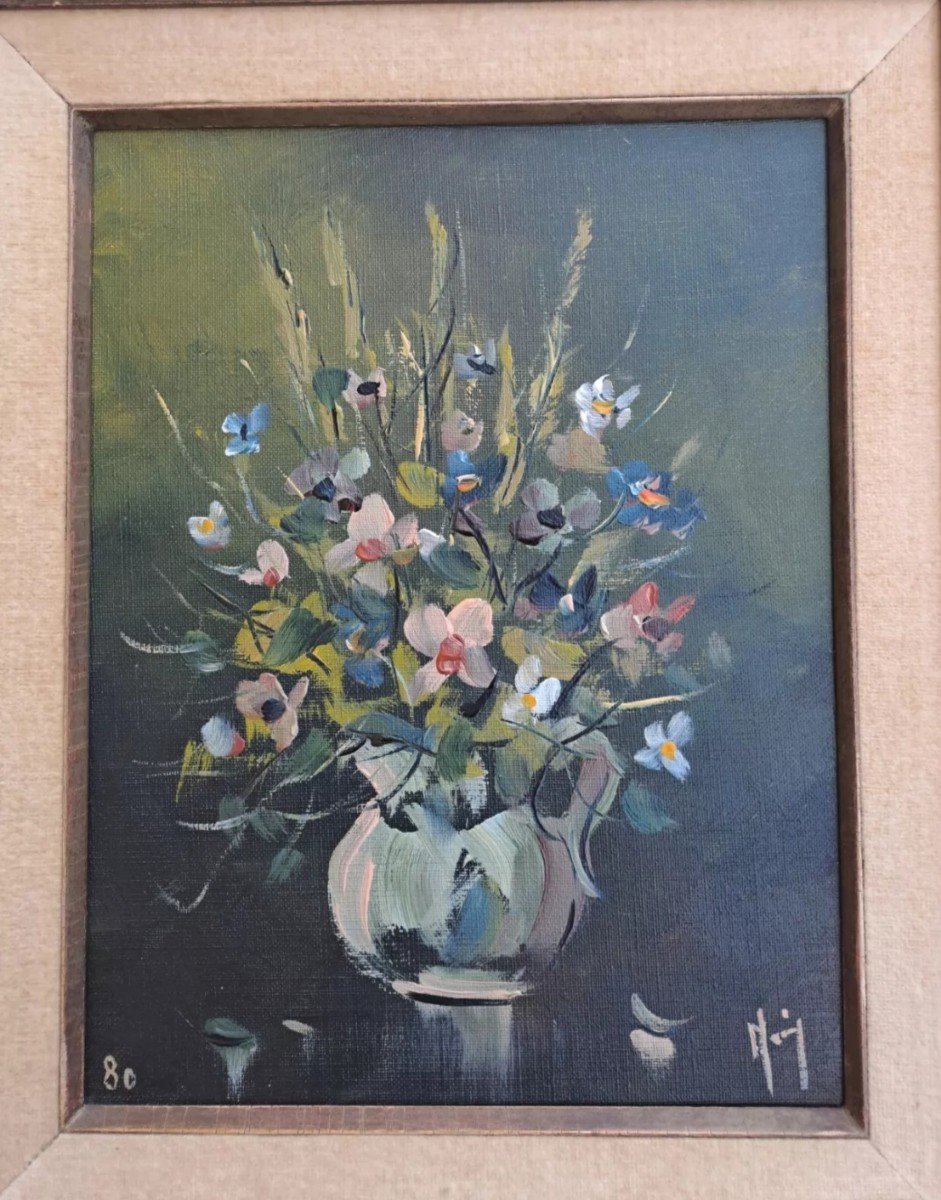 Jean Monnier Huile Sur Toile  Bouquet De Fleurs -photo-4