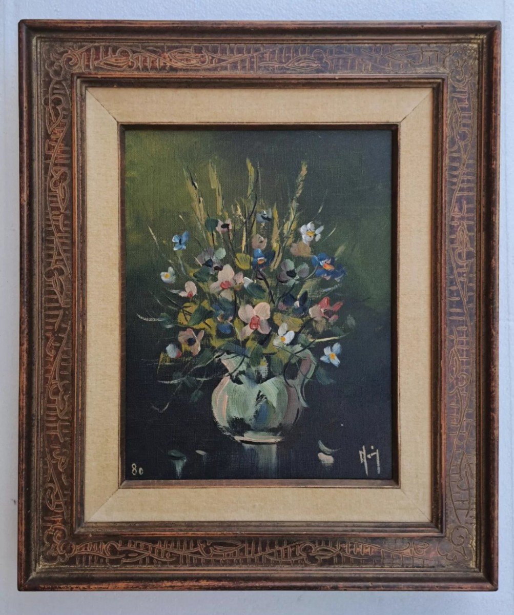 Jean Monnier Huile Sur Toile  Bouquet De Fleurs 