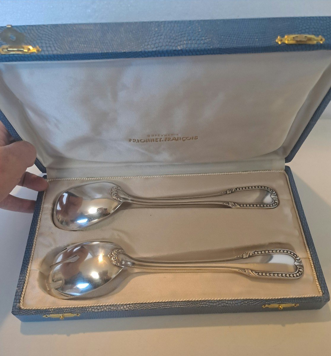 François Frionnet Silver Metal Salad Serving Set Pearls Model -photo-3