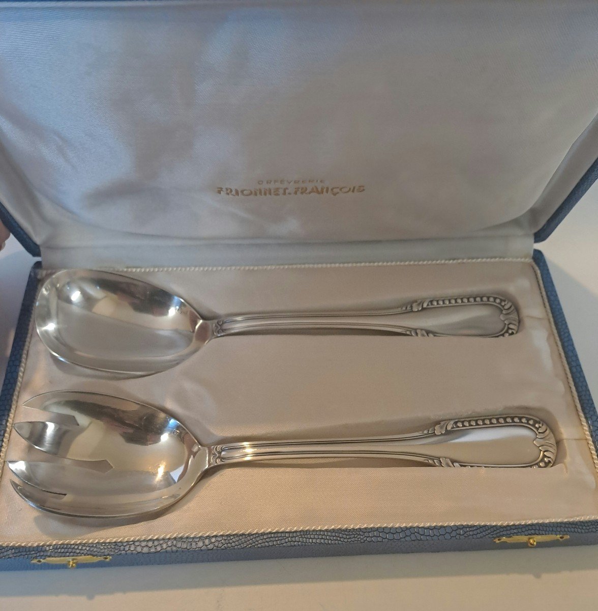 François Frionnet Silver Metal Salad Serving Set Pearls Model -photo-2