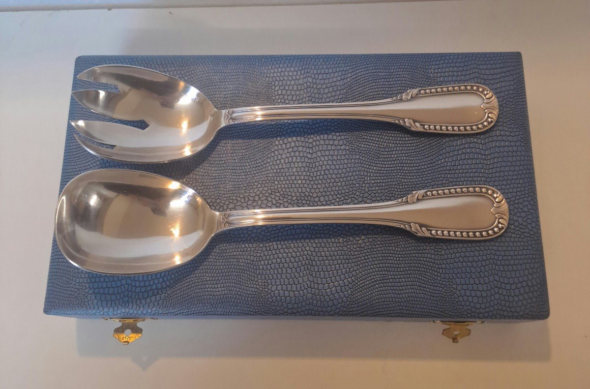 François Frionnet Silver Metal Salad Serving Set Pearls Model -photo-1