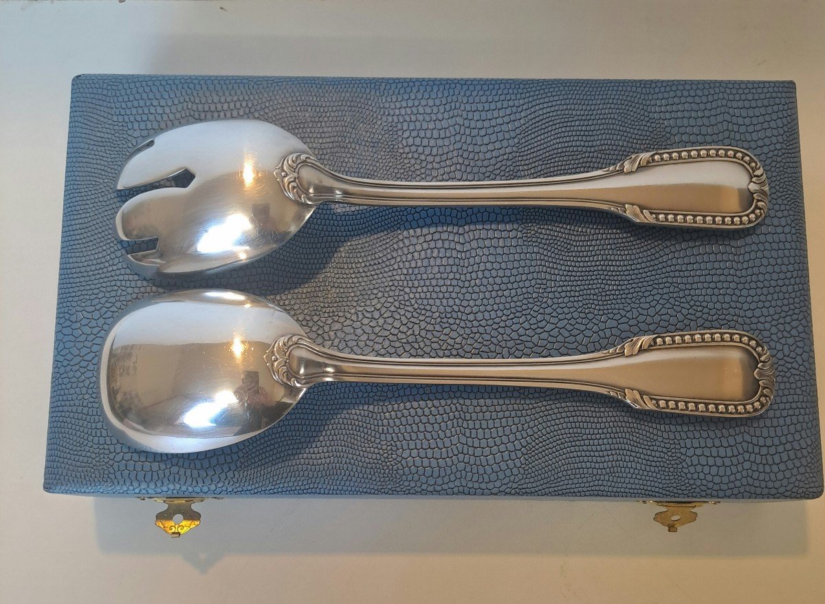 François Frionnet Silver Metal Salad Serving Set Pearls Model -photo-2