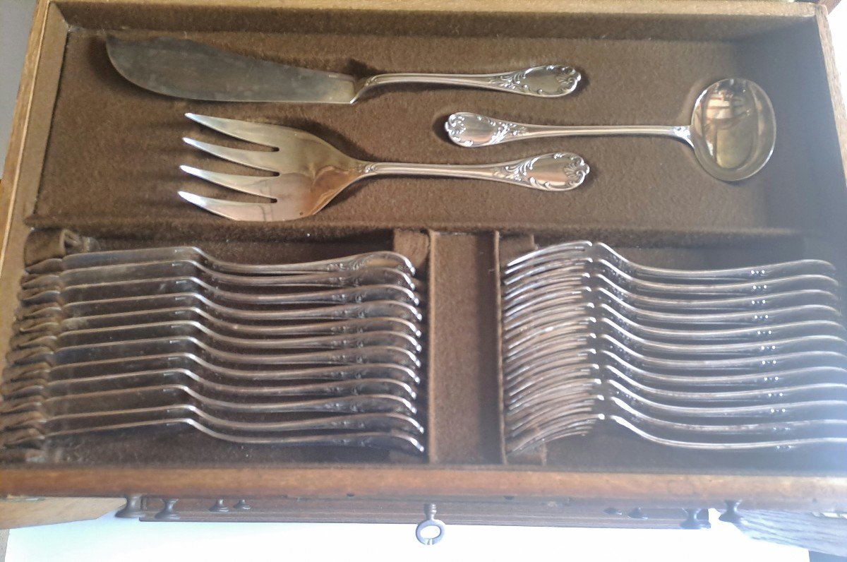 Antique Christofle Marly Silver Plated Metal Cutlery Set -photo-1