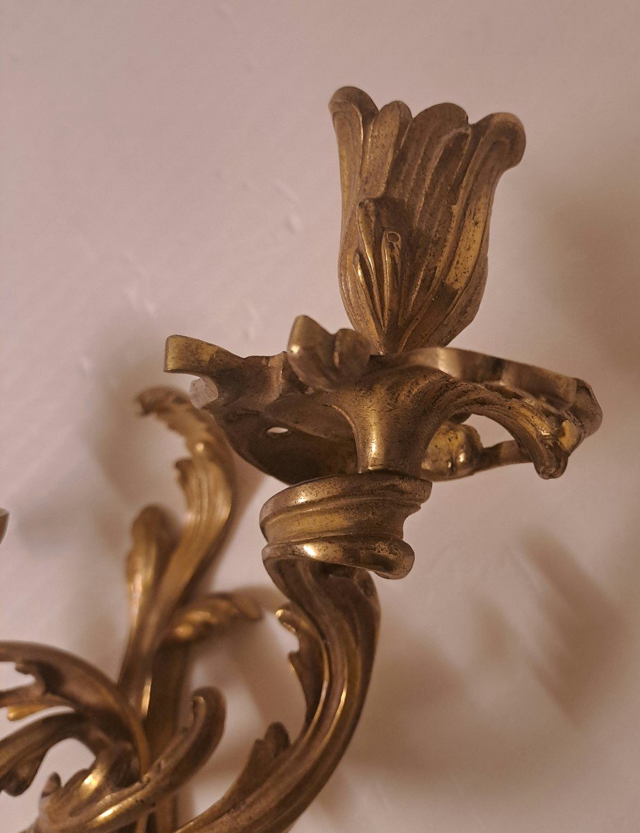 Paire d'Appliques 3 Branches Bronze Doré -photo-1