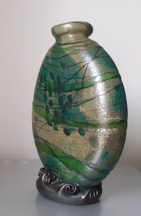 Signed Glass Paste Vase -photo-3